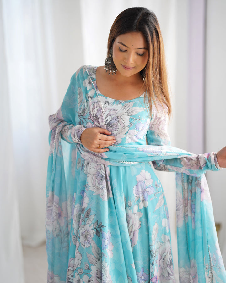 PRESENTING NEW FOX GEORGETTE FLORAL PRINT ANARKALI GOWN DUPATTA FULL SET READY TO WEAR