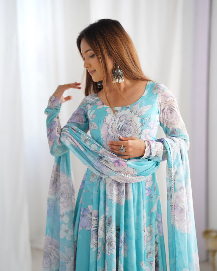 PRESENTING NEW FOX GEORGETTE FLORAL PRINT ANARKALI GOWN DUPATTA FULL SET READY TO WEAR