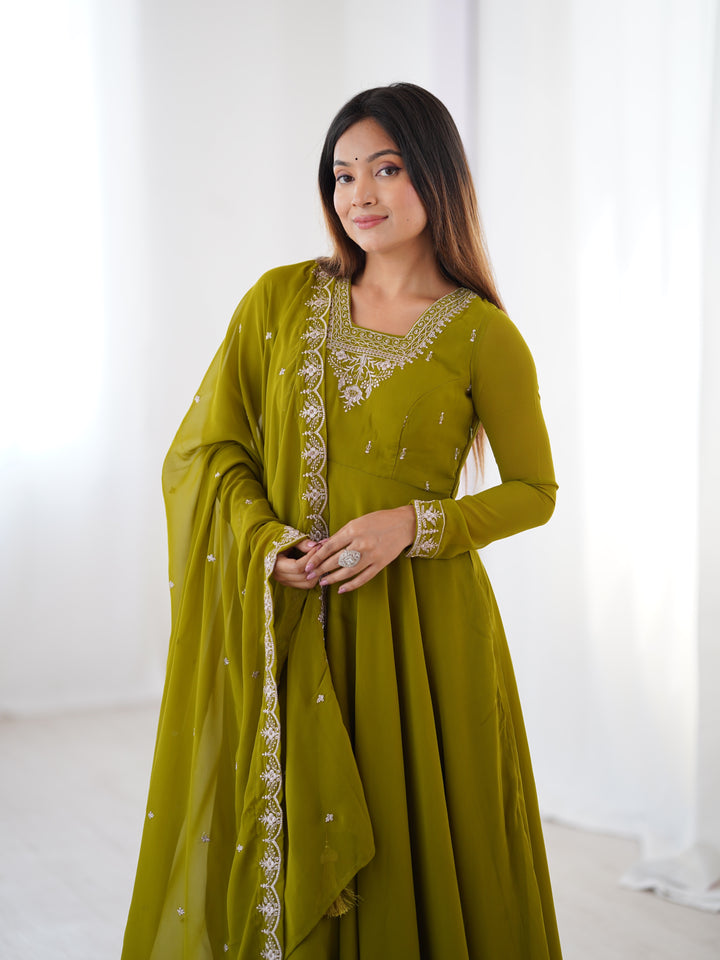 PURE SOFT FOX GEORGETTE FABRIC FULLY FLAIR ANARKALI, WITH DUPATTA SET, PENT READY TO WEAR