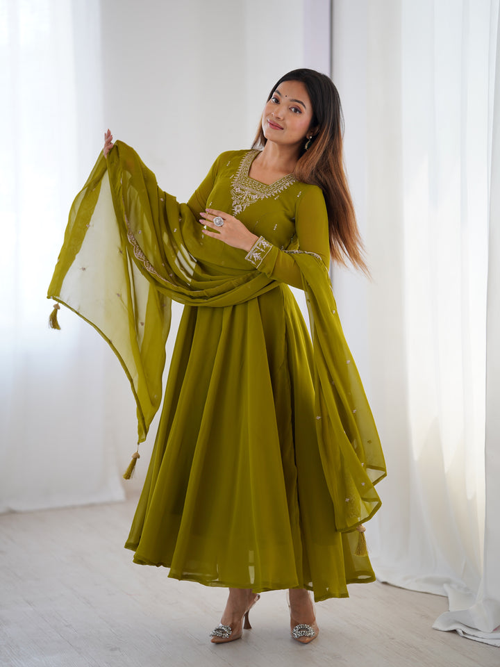 PURE SOFT FOX GEORGETTE FABRIC FULLY FLAIR ANARKALI, WITH DUPATTA SET, PENT READY TO WEAR