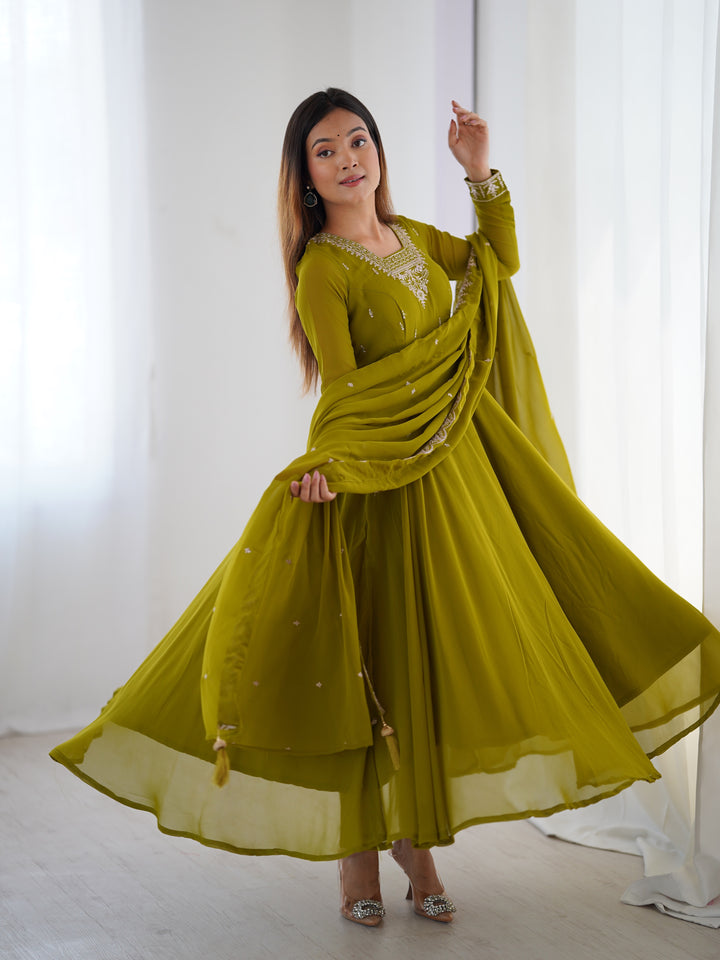 PURE SOFT FOX GEORGETTE FABRIC FULLY FLAIR ANARKALI, WITH DUPATTA SET, PENT READY TO WEAR