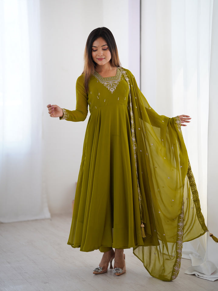 PURE SOFT FOX GEORGETTE FABRIC FULLY FLAIR ANARKALI, WITH DUPATTA SET, PENT READY TO WEAR