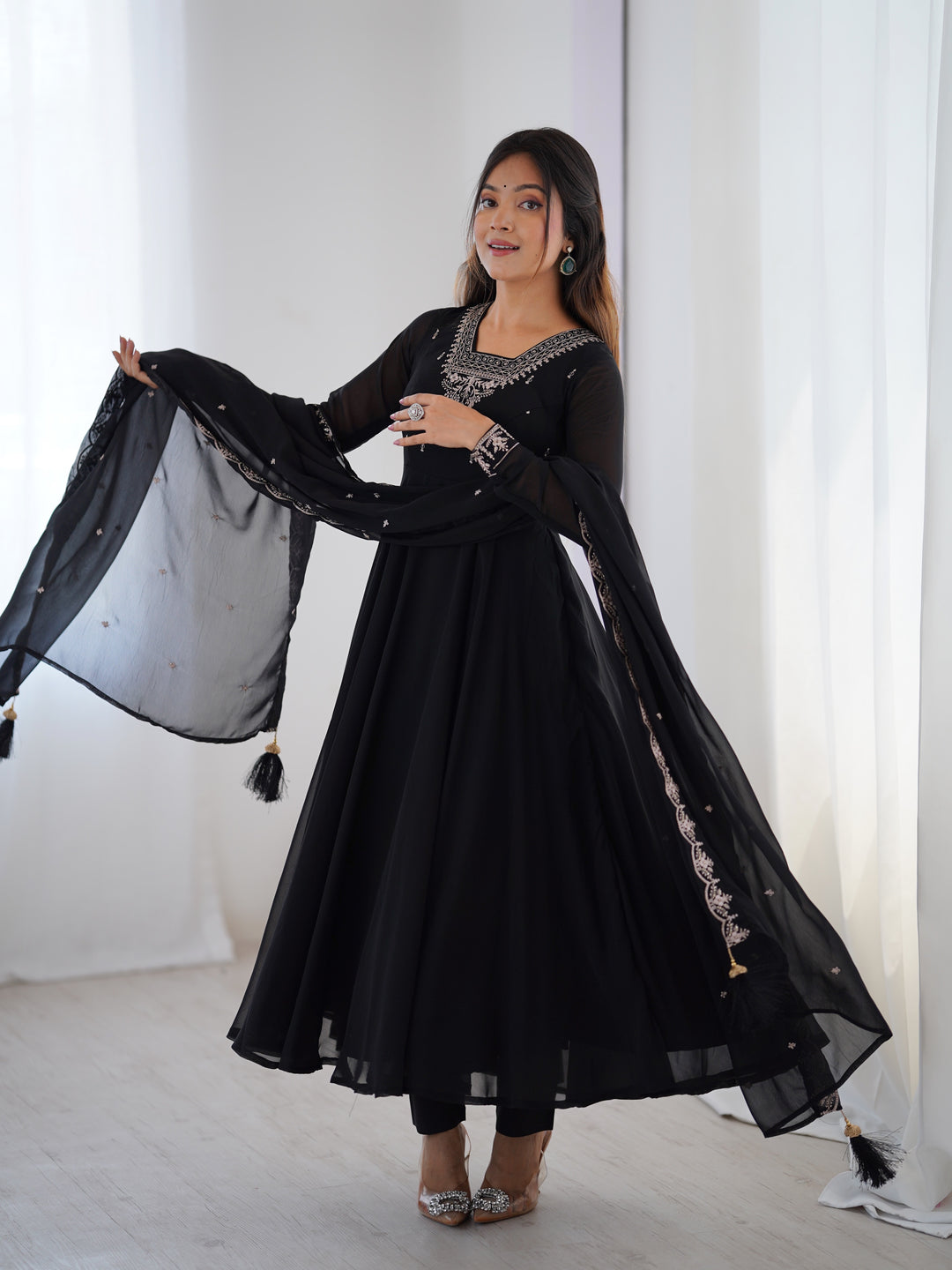 PURE SOFT FOX GEORGETTE FABRIC FULLY FLAIR ANARKALI, WITH DUPATTA SET, PENT READY TO WEAR