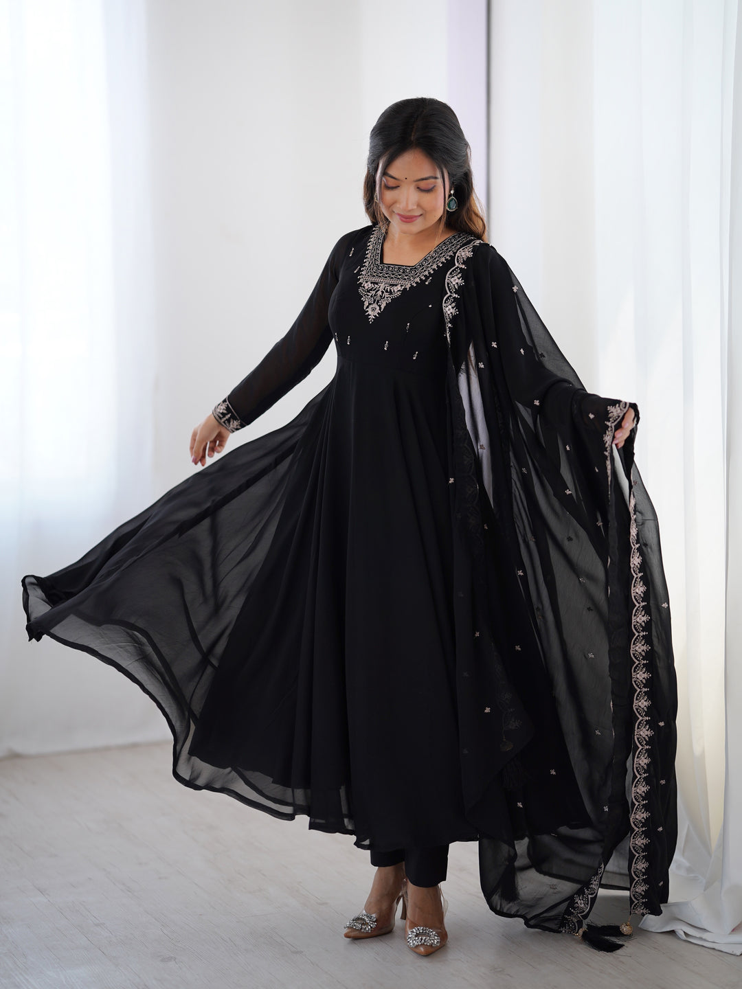 PURE SOFT FOX GEORGETTE FABRIC FULLY FLAIR ANARKALI, WITH DUPATTA SET, PENT READY TO WEAR