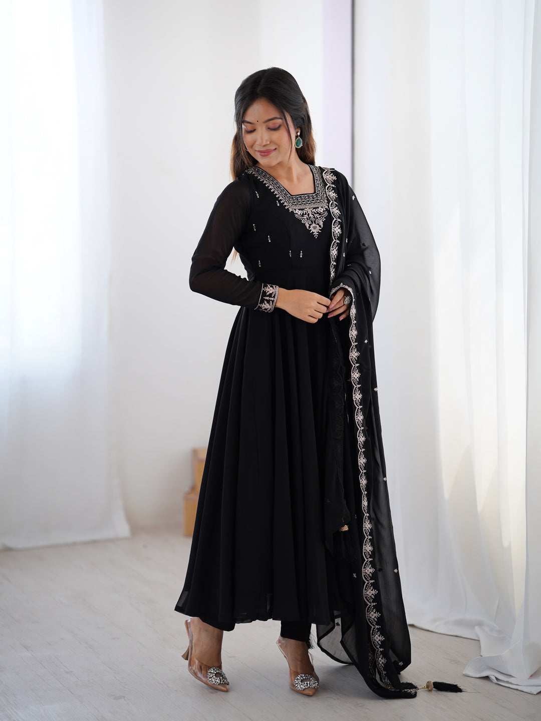 PURE SOFT FOX GEORGETTE FABRIC FULLY FLAIR ANARKALI, WITH DUPATTA SET, PENT READY TO WEAR