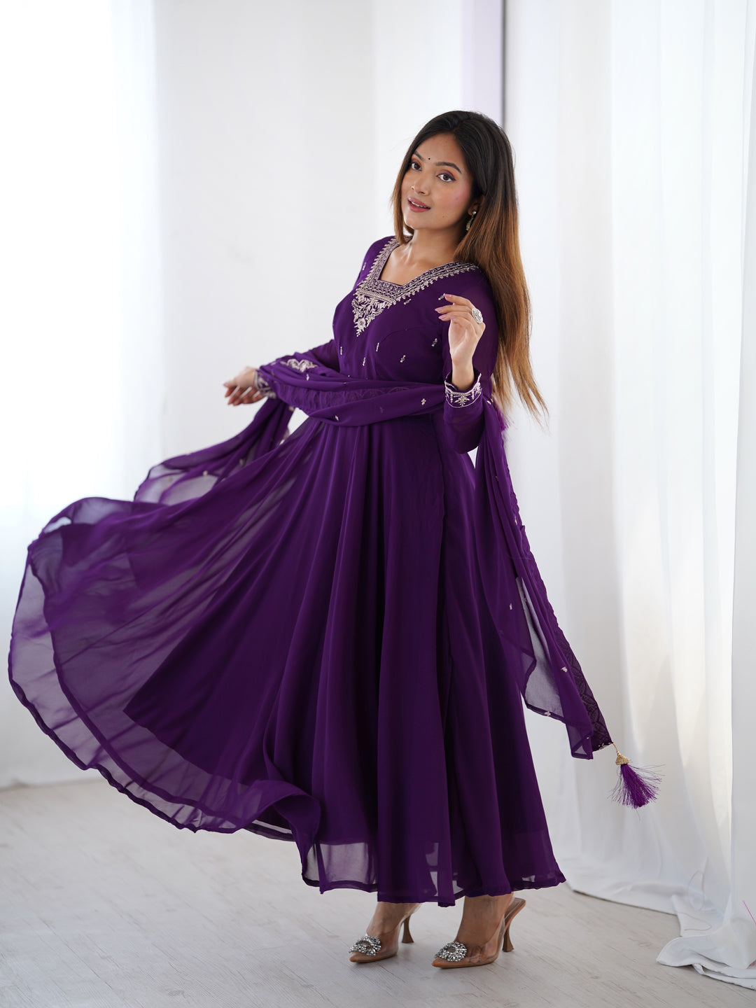 PURE SOFT FOX GEORGETTE FABRIC FULLY FLAIR ANARKALI, WITH DUPATTA SET, PENT READY TO WEAR