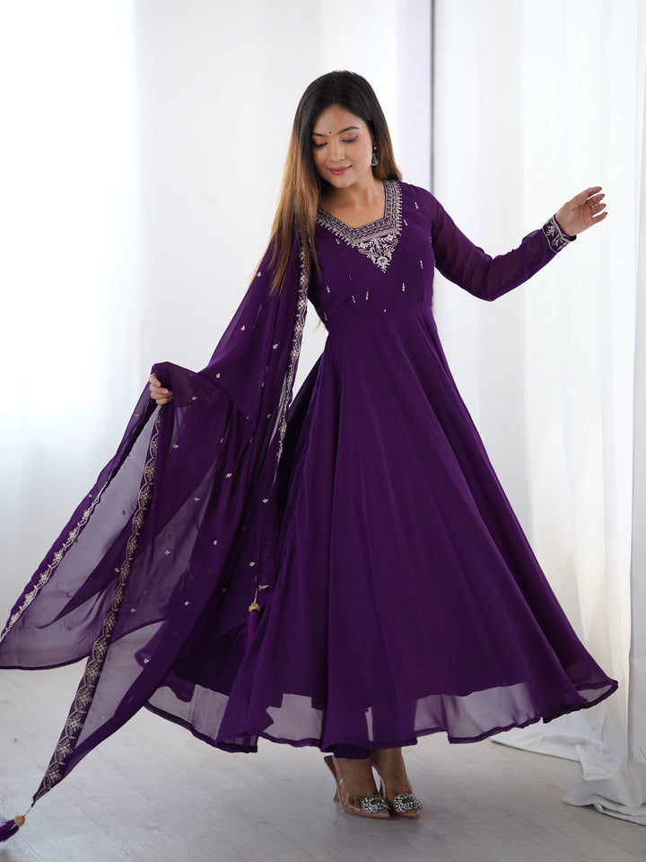 PURE SOFT FOX GEORGETTE FABRIC FULLY FLAIR ANARKALI, WITH DUPATTA SET, PENT READY TO WEAR