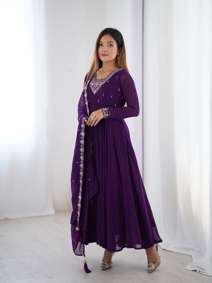 PURE SOFT FOX GEORGETTE FABRIC FULLY FLAIR ANARKALI, WITH DUPATTA SET, PENT READY TO WEAR
