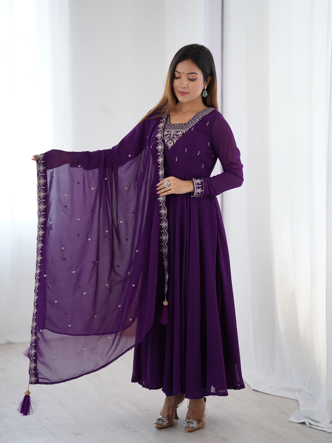 PURE SOFT FOX GEORGETTE FABRIC FULLY FLAIR ANARKALI, WITH DUPATTA SET, PENT READY TO WEAR