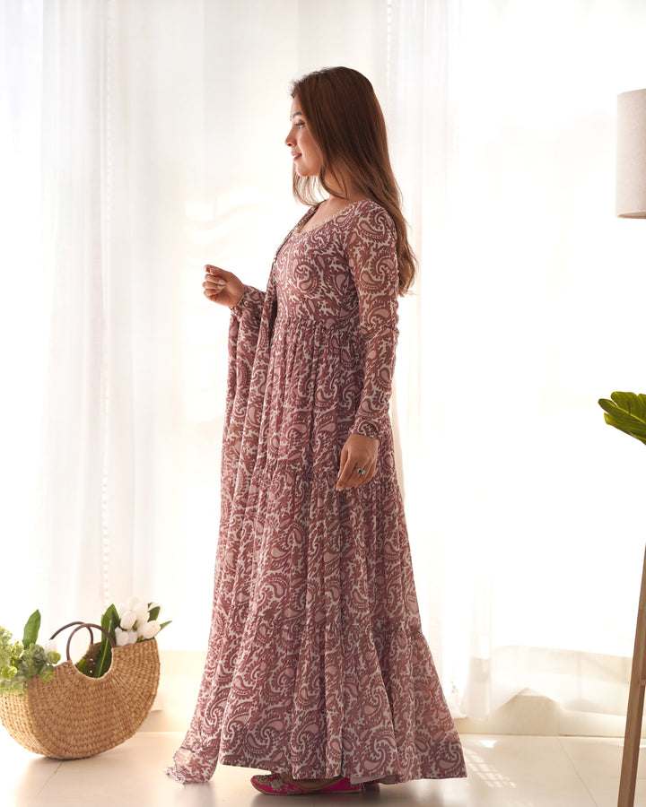Pure Soft Fox Georgette Print Anarkali with Dupatta & Pants