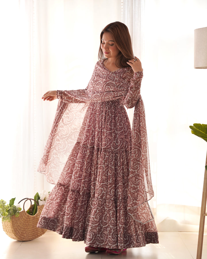 Pure Soft Fox Georgette Print Anarkali with Dupatta & Pants