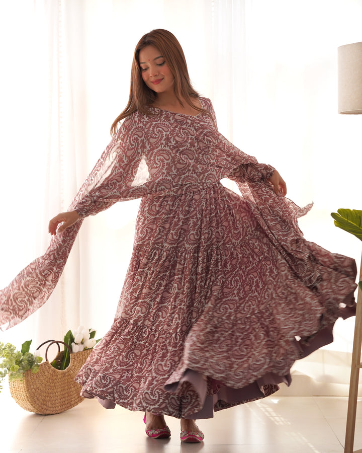 Pure Soft Fox Georgette Print Anarkali with Dupatta & Pants