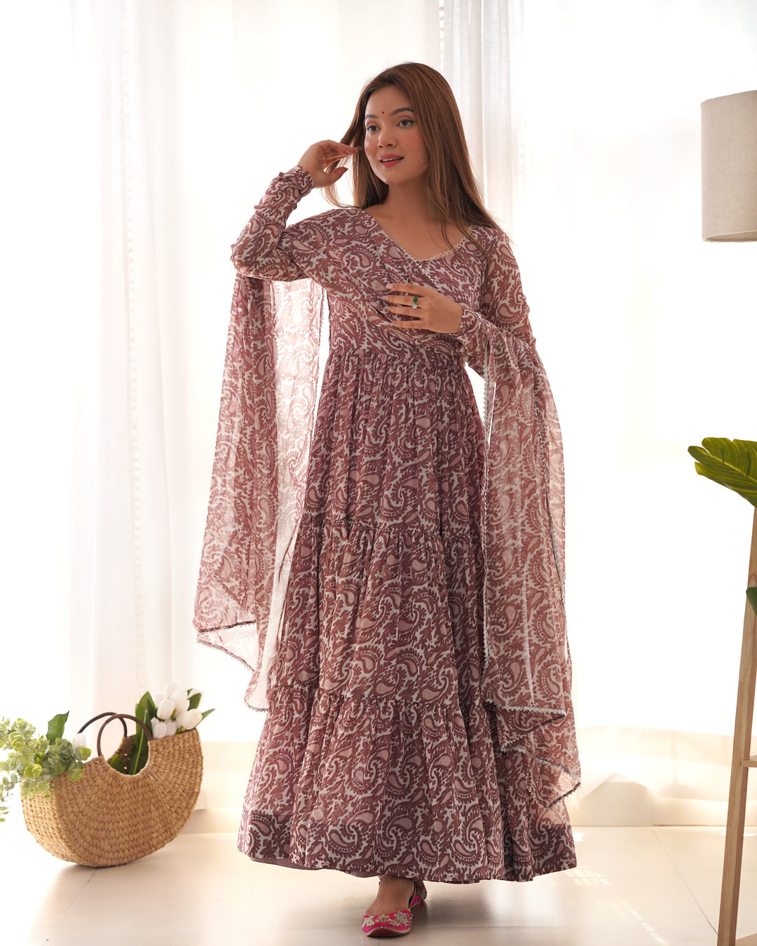 Pure Soft Fox Georgette Print Anarkali with Dupatta & Pants