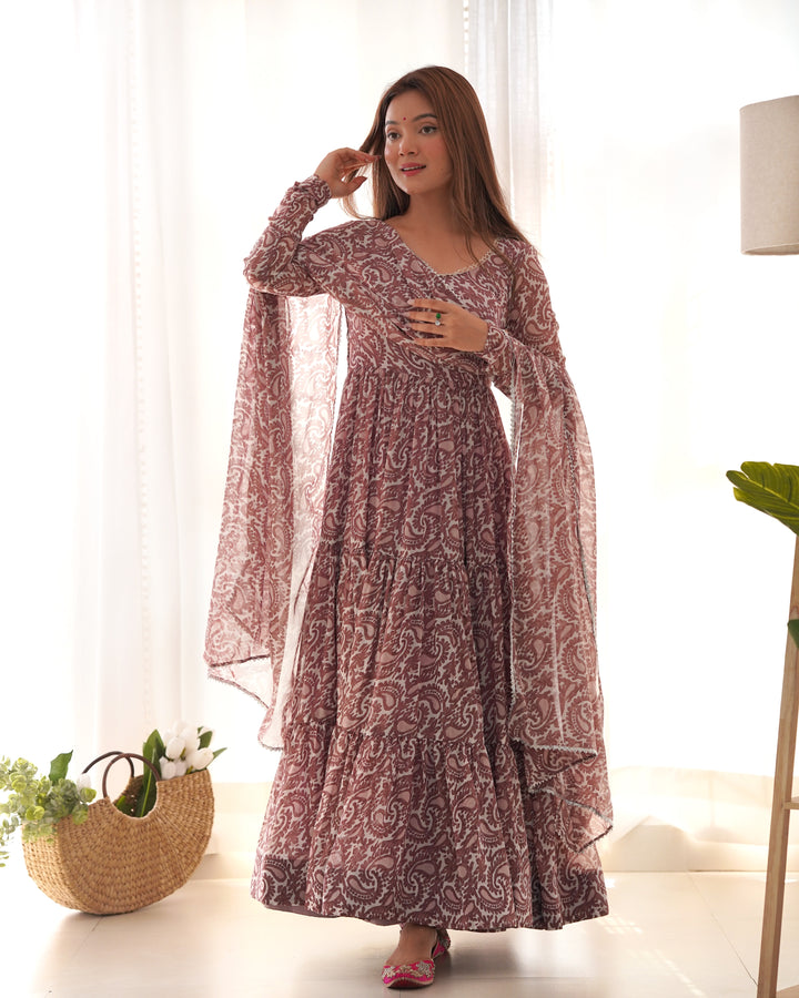 Pure Soft Fox Georgette Print Anarkali with Dupatta & Pants