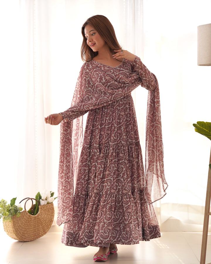 Pure Soft Fox Georgette Print Anarkali with Dupatta & Pants