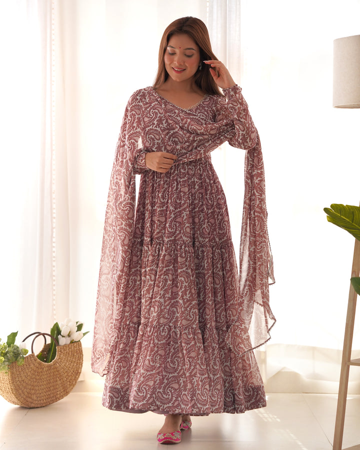 Pure Soft Fox Georgette Print Anarkali with Dupatta & Pants