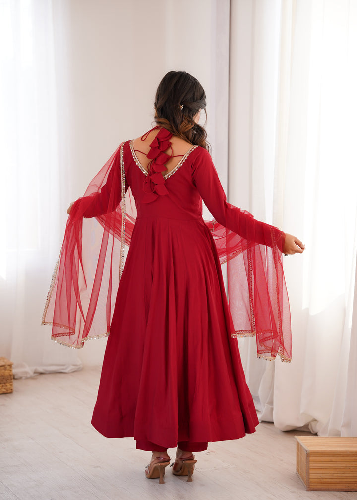 Fancy Yoke Pattern Premium Maroon Anarkali Suit Set