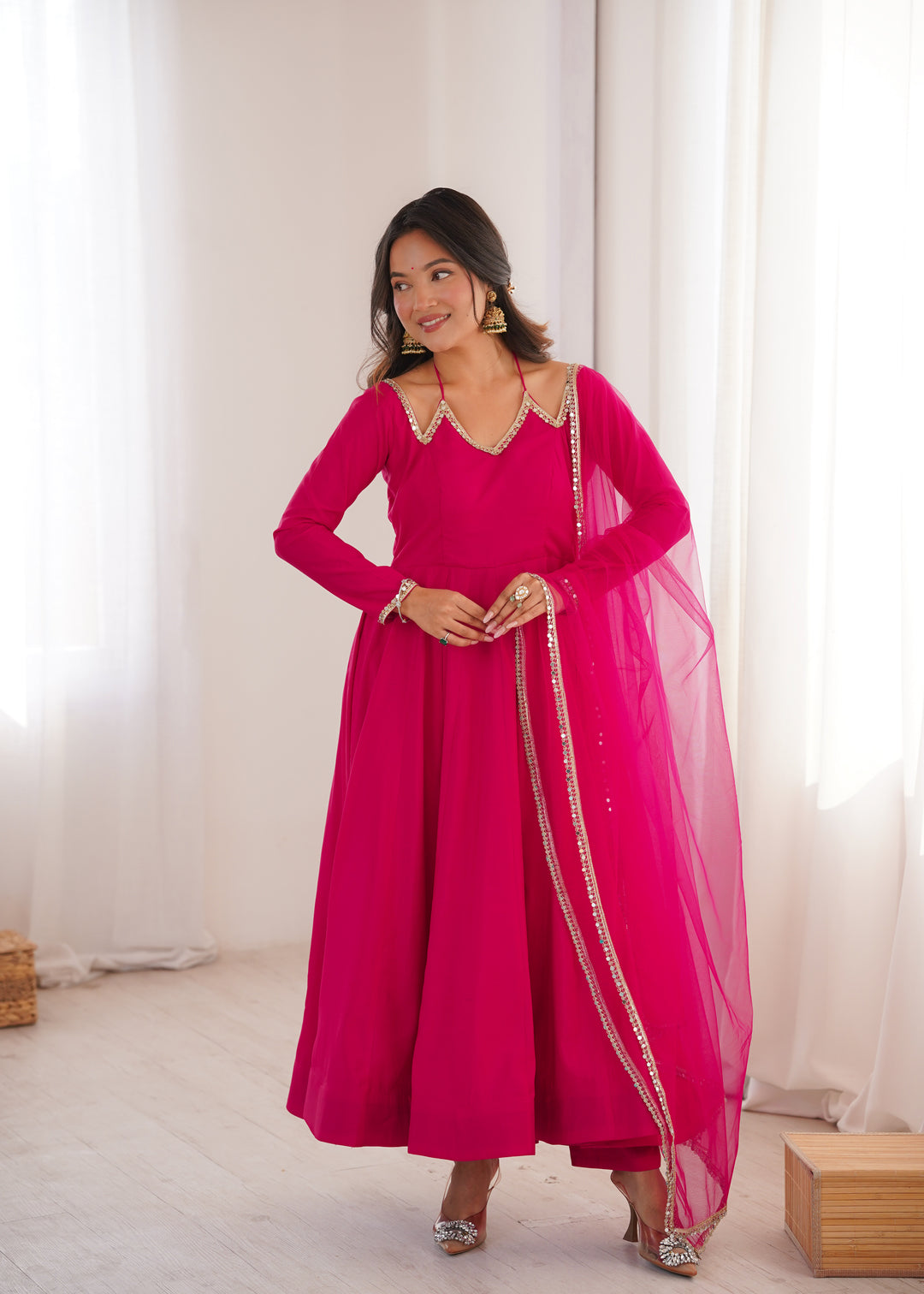 Fancy Yoke Pattern Premium Pink Anarkali Suit Set