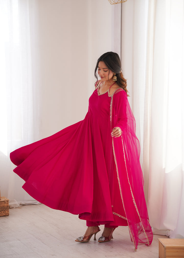 Fancy Yoke Pattern Premium Pink Anarkali Suit Set