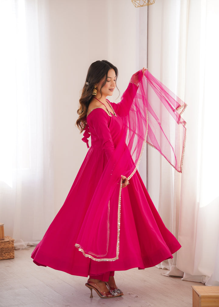 Fancy Yoke Pattern Premium Pink Anarkali Suit Set