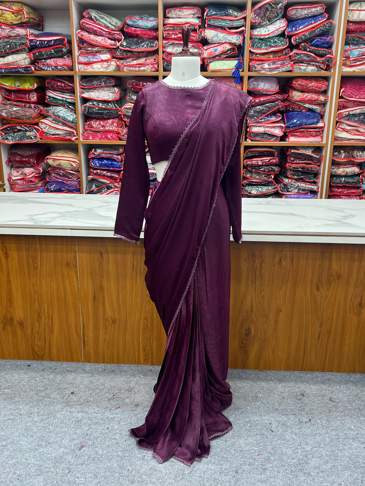 Premium Marble Velvet Ready-to-Wear Pre-Draped Saree with Fully Stitched Blouse