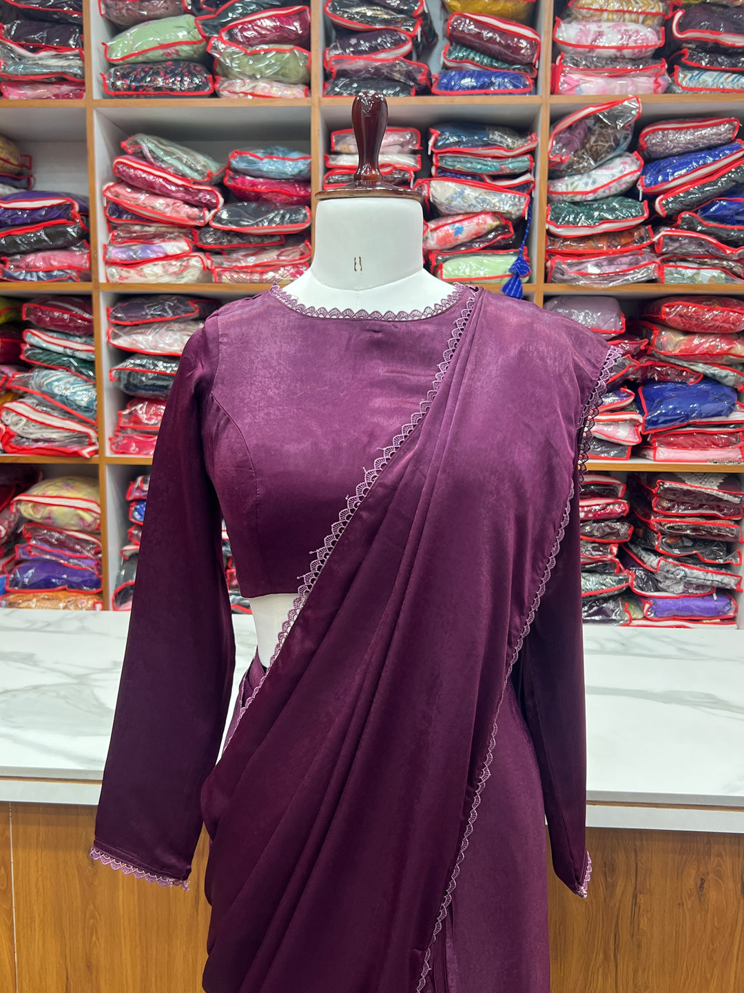 Premium Marble Velvet Ready-to-Wear Pre-Draped Saree with Fully Stitched Blouse