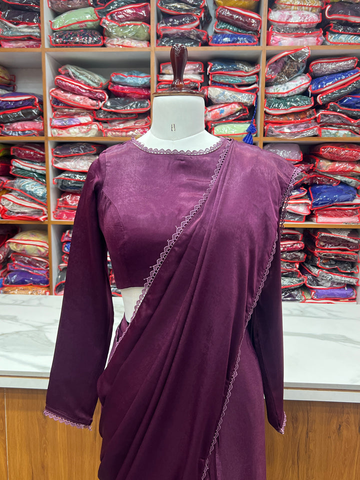 Premium Marble Velvet Ready-to-Wear Pre-Draped Saree with Fully Stitched Blouse
