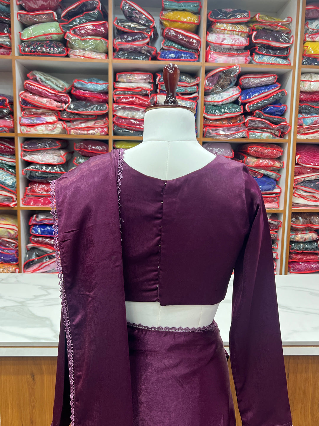 Premium Marble Velvet Ready-to-Wear Pre-Draped Saree with Fully Stitched Blouse