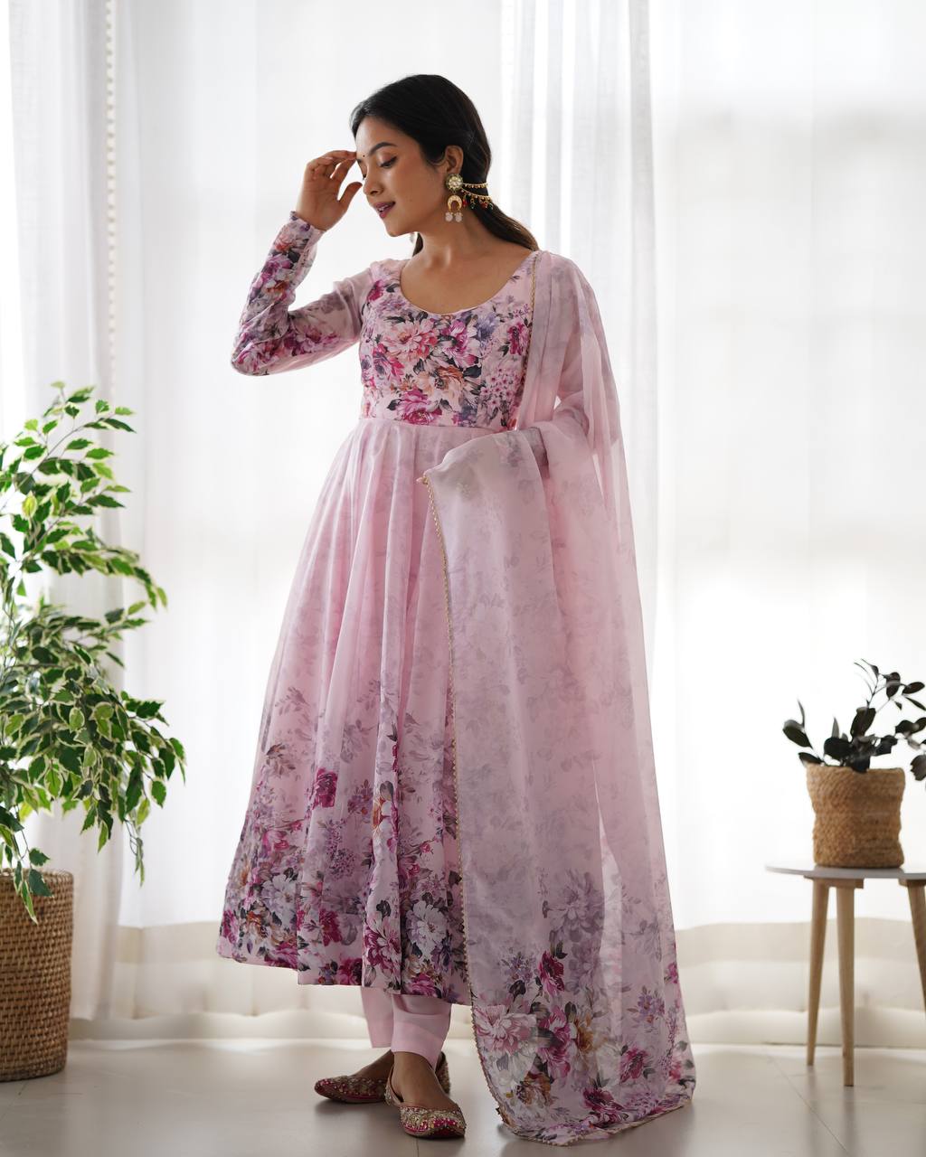 PURE SOFT ORGANJA SILK FABRIC FUALLY FLAIR KALI PATTERN AND CANVAS PATTA WITH DUPATTA SET, PENT READY TO WEAR