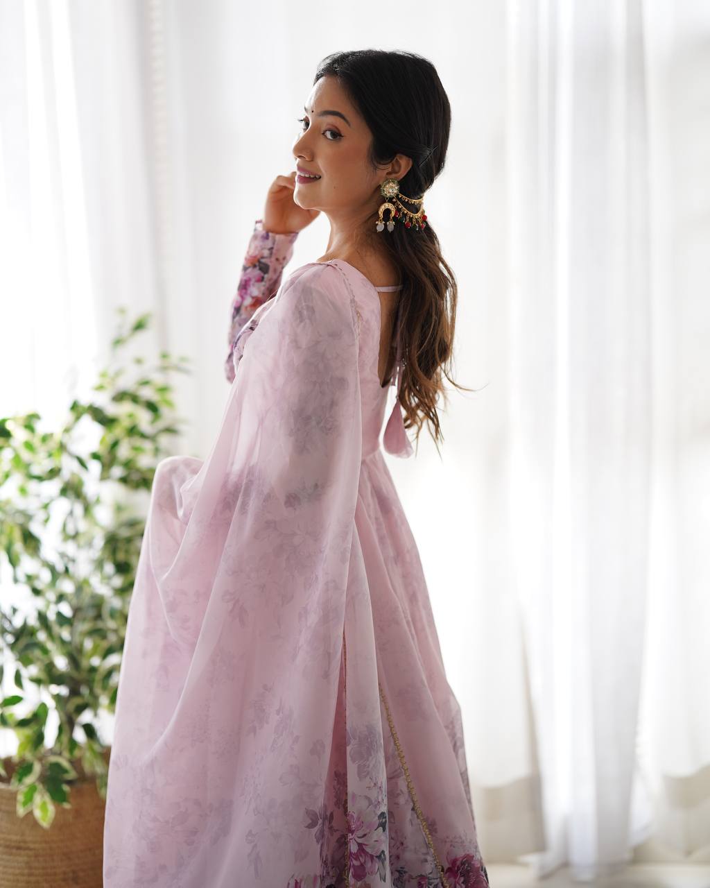PURE SOFT ORGANJA SILK FABRIC FUALLY FLAIR KALI PATTERN AND CANVAS PATTA WITH DUPATTA SET, PENT READY TO WEAR