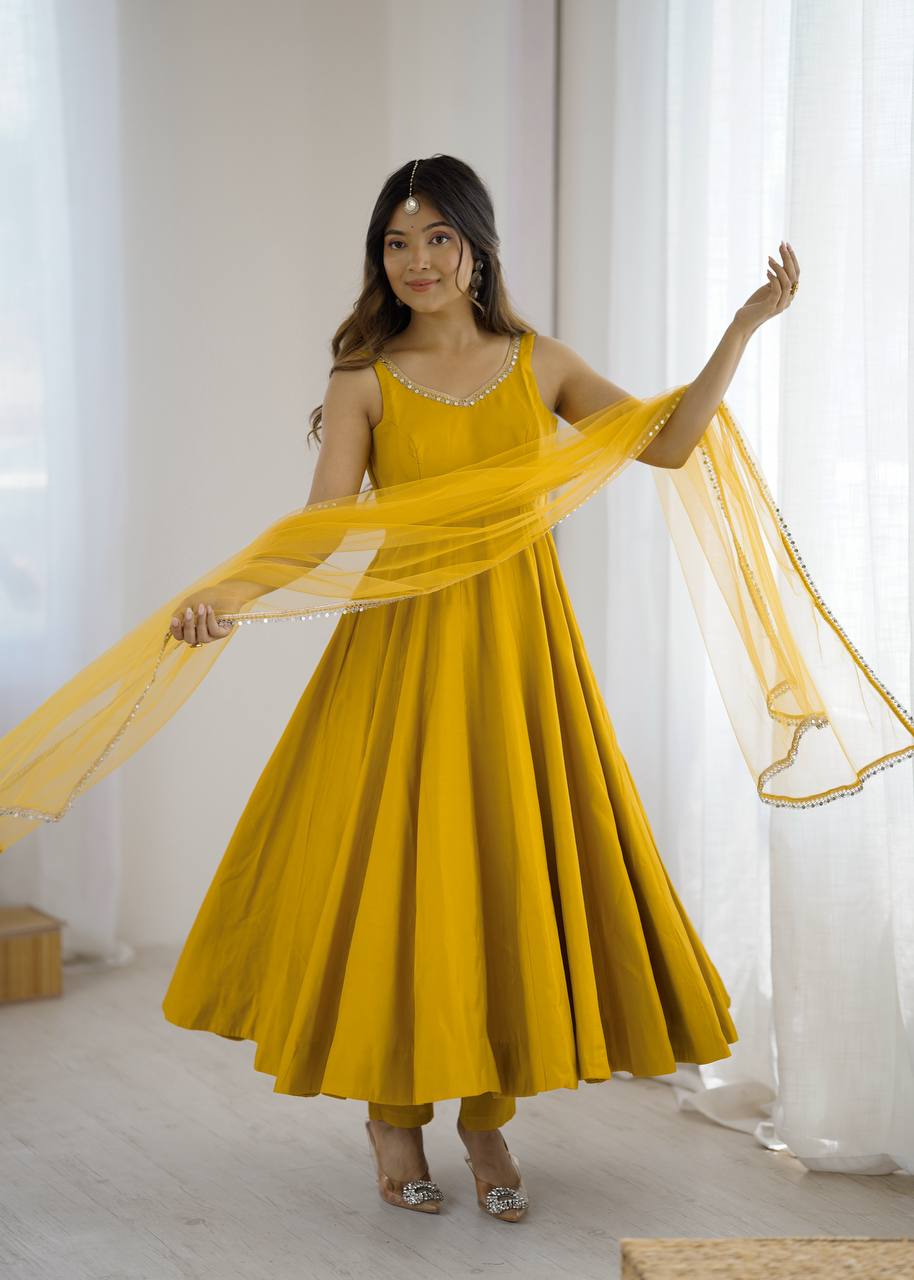 PURE SOFT FOX GEORGETTE FABRIC FULLY FLAIR ANARKALI, WITH DUPATTA SET, PENT READY TO WEAR