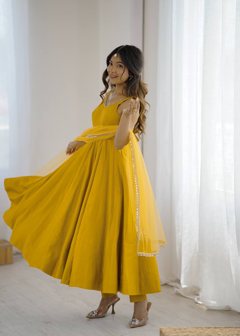 PURE SOFT FOX GEORGETTE FABRIC FULLY FLAIR ANARKALI, WITH DUPATTA SET, PENT READY TO WEAR