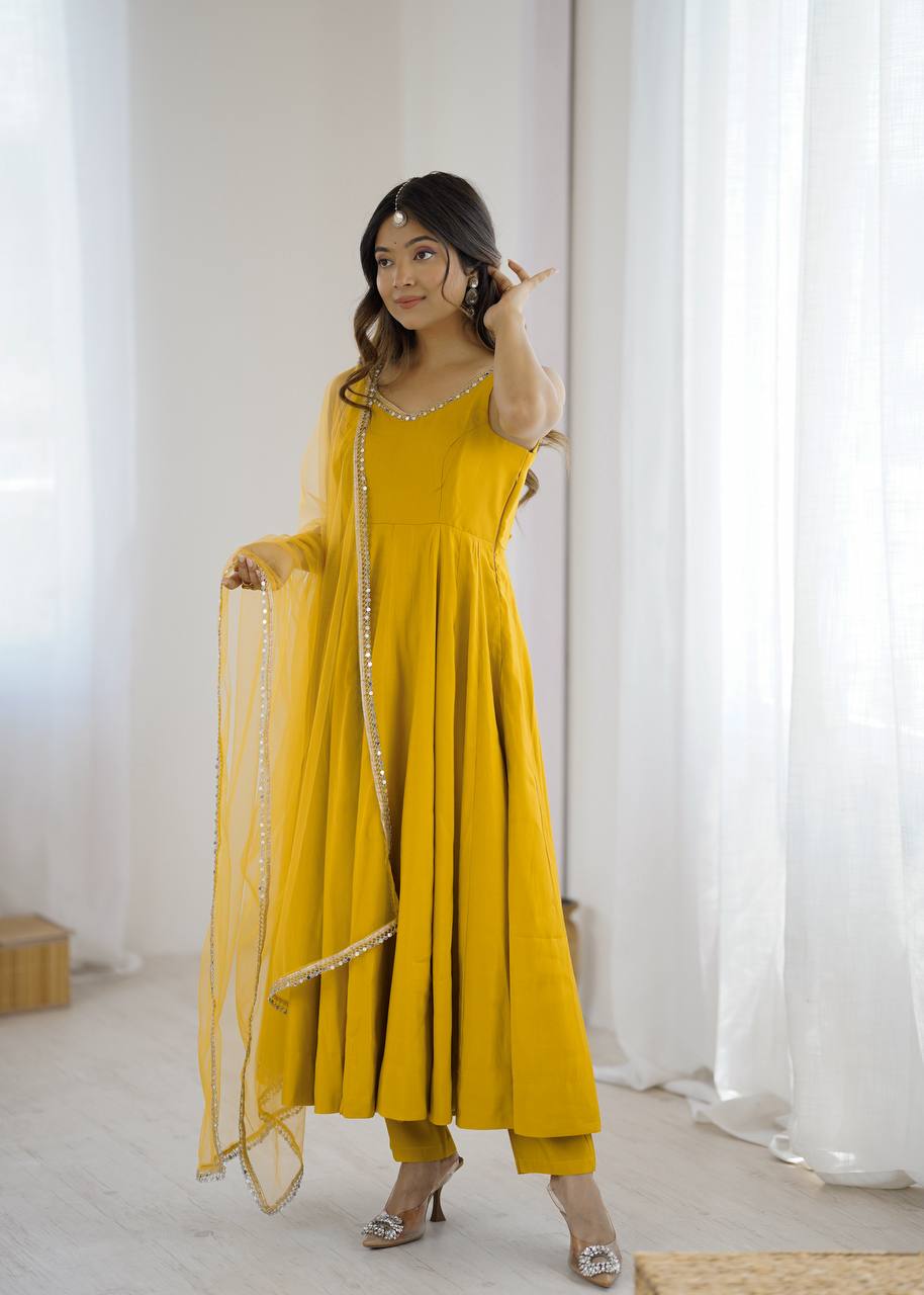 PURE SOFT FOX GEORGETTE FABRIC FULLY FLAIR ANARKALI, WITH DUPATTA SET, PENT READY TO WEAR