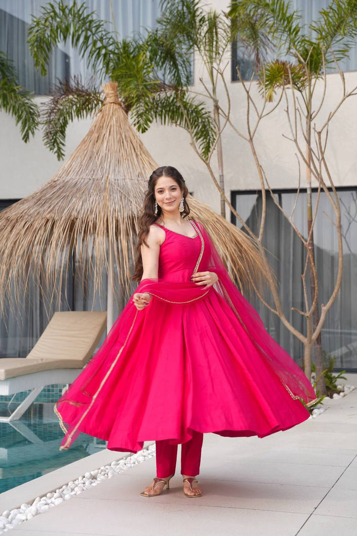 PURE SOFT FOX GEORGETTE FABRIC FULLY FLAIR ANARKALI, WITH DUPATTA SET, PENT READY TO WEAR