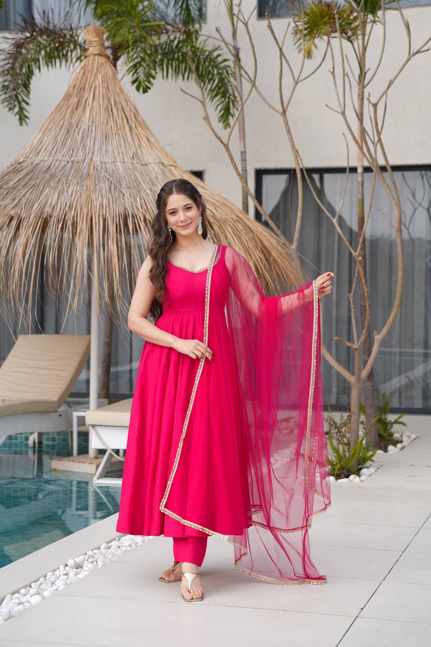 PURE SOFT FOX GEORGETTE FABRIC FULLY FLAIR ANARKALI, WITH DUPATTA SET, PENT READY TO WEAR