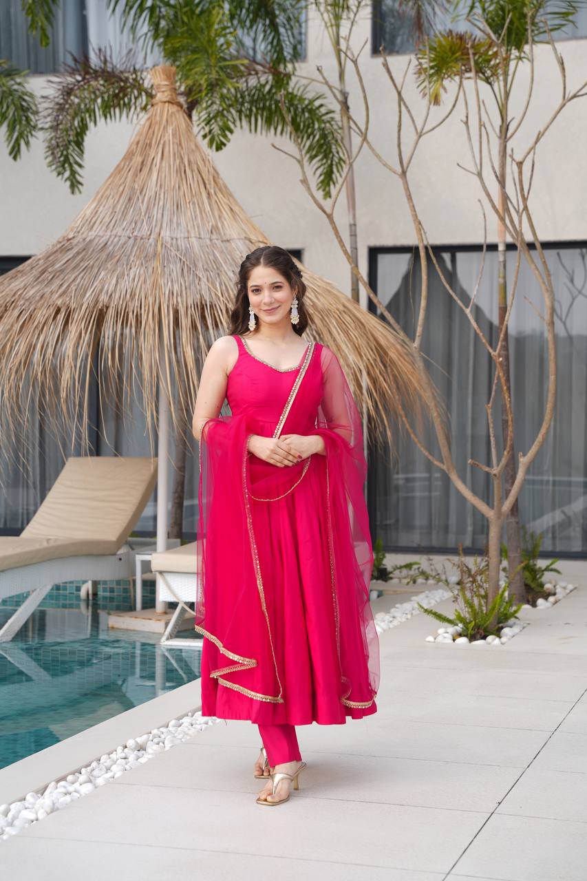 PURE SOFT FOX GEORGETTE FABRIC FULLY FLAIR ANARKALI, WITH DUPATTA SET, PENT READY TO WEAR