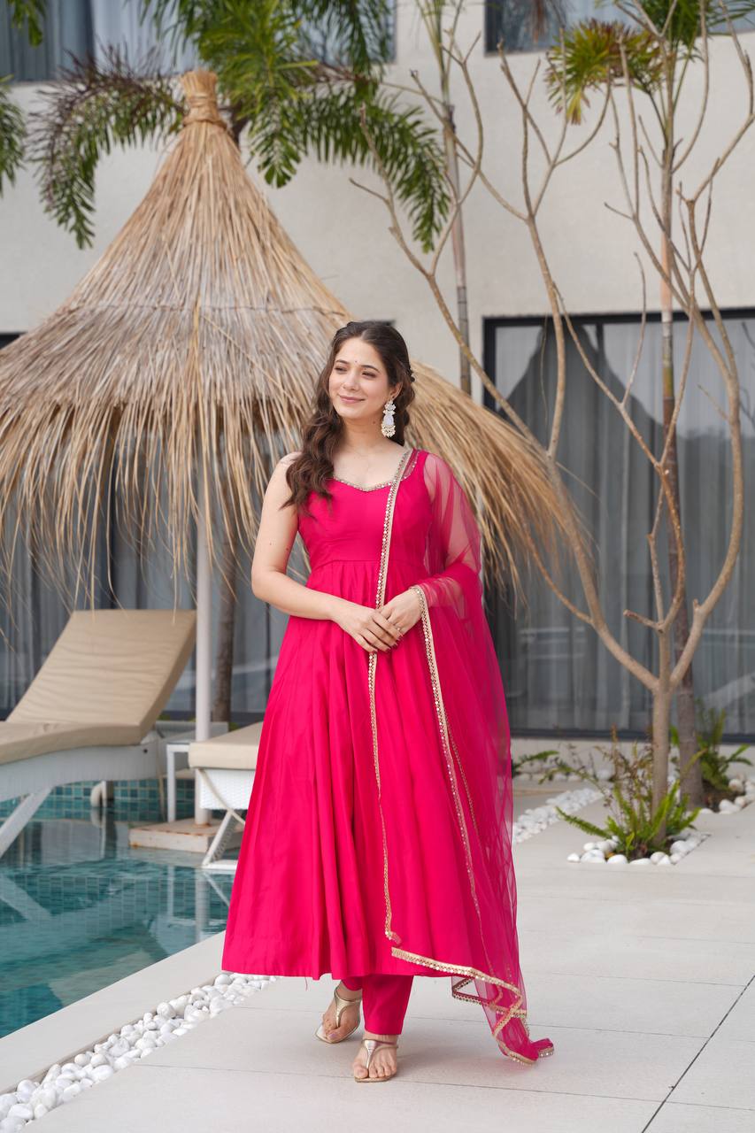 PURE SOFT FOX GEORGETTE FABRIC FULLY FLAIR ANARKALI, WITH DUPATTA SET, PENT READY TO WEAR
