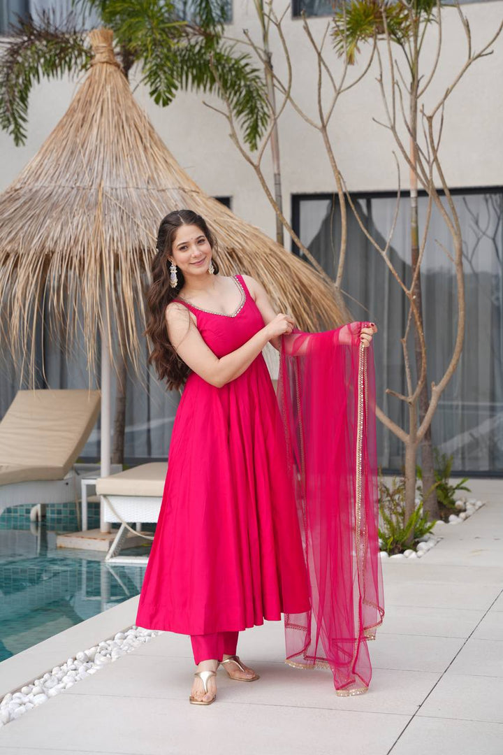 PURE SOFT FOX GEORGETTE FABRIC FULLY FLAIR ANARKALI, WITH DUPATTA SET, PENT READY TO WEAR