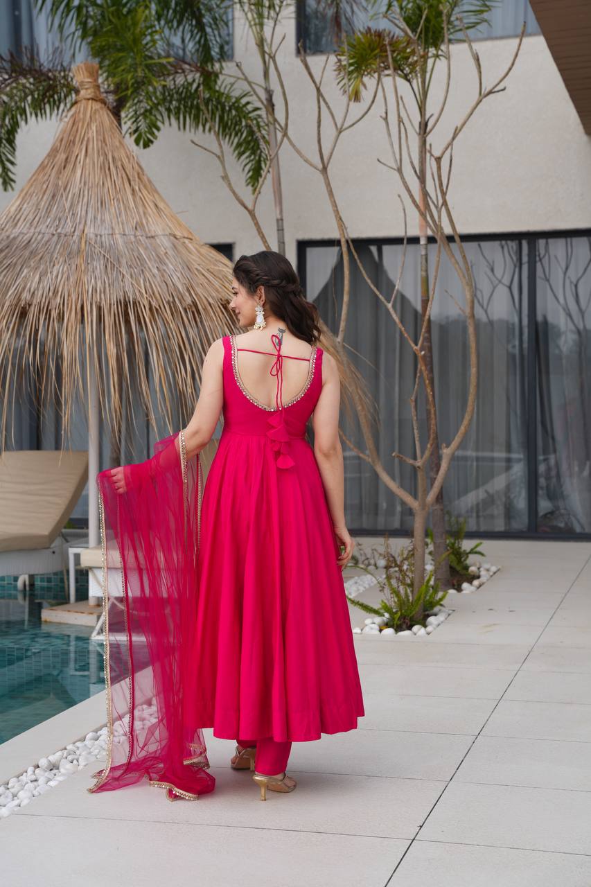 PURE SOFT FOX GEORGETTE FABRIC FULLY FLAIR ANARKALI, WITH DUPATTA SET, PENT READY TO WEAR