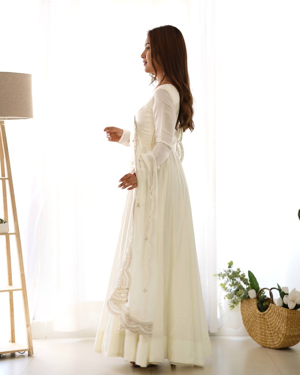 PREMIUM QUALITY PURE ROMANSILK CHANDERI FABRIC FULLY FLARE ANARKALI, WITH DUPATTA SET, PENT READY TO WEAR