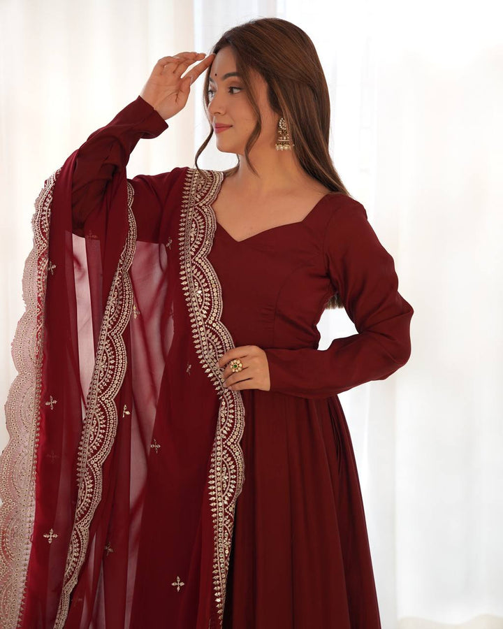 PREMIUM QUALITY PURE ROMANSILK CHANDERI FABRIC FULLY FLARE ANARKALI, WITH DUPATTA SET, PENT READY TO WEAR