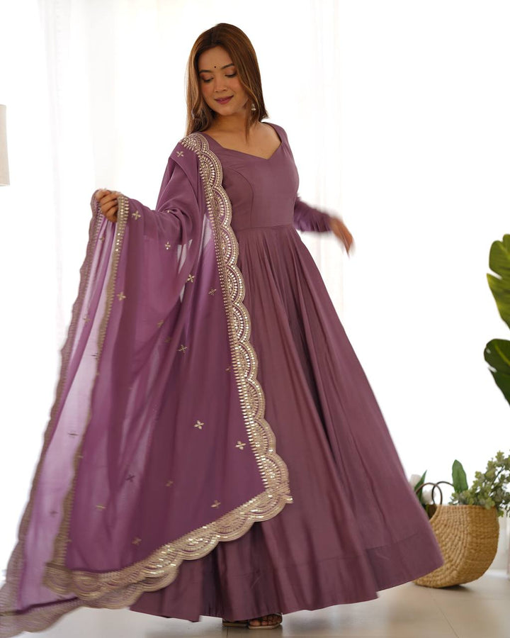 PREMIUM QUALITY PURE ROMANSILK CHANDERI FABRIC FULLY FLARE ANARKALI, WITH DUPATTA SET, PENT READY TO WEAR