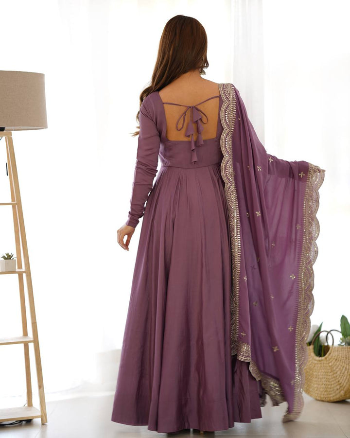 PREMIUM QUALITY PURE ROMANSILK CHANDERI FABRIC FULLY FLARE ANARKALI, WITH DUPATTA SET, PENT READY TO WEAR