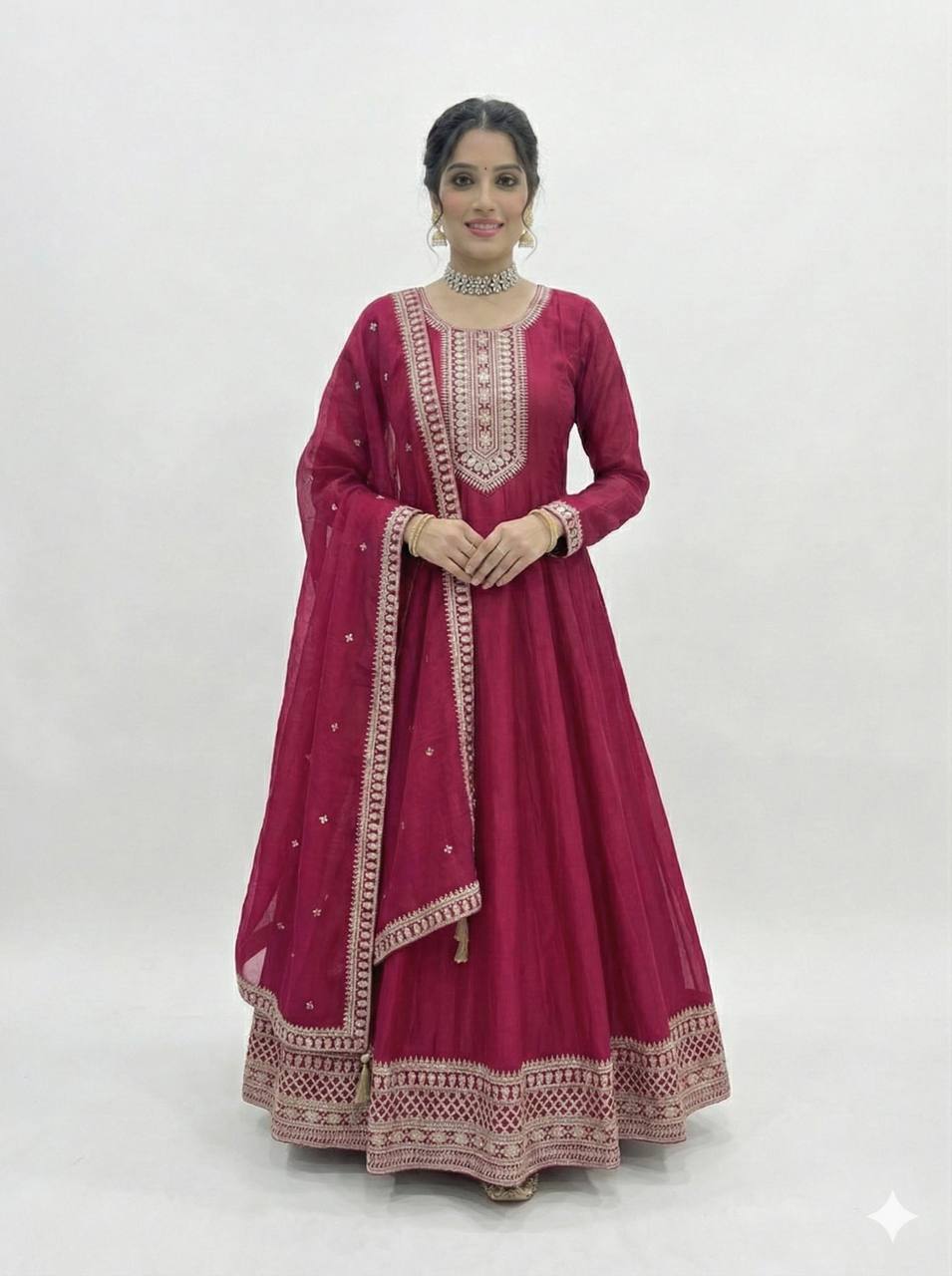 PREMIUM QUALITY PURE VICHITRA SILK FABRIC FULLY FLARE GOWN, WITH DUPATTA SET