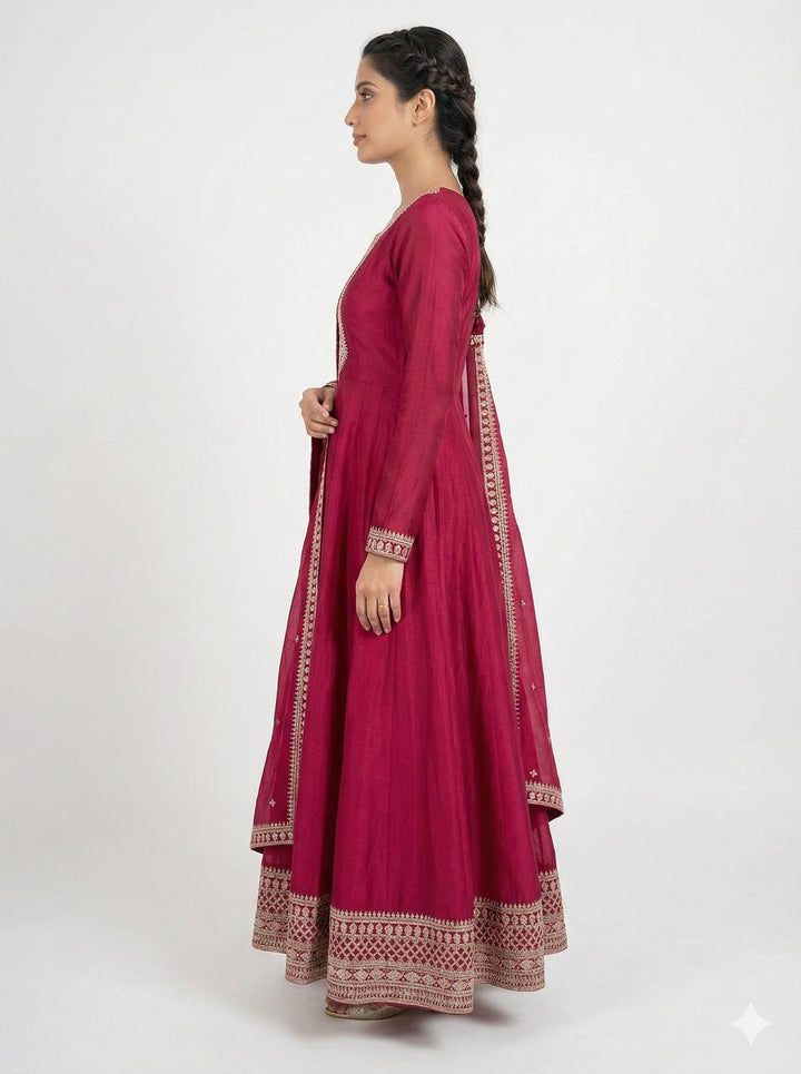 PREMIUM QUALITY PURE VICHITRA SILK FABRIC FULLY FLARE GOWN, WITH DUPATTA SET