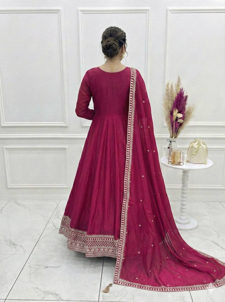 PREMIUM QUALITY PURE VICHITRA SILK FABRIC FULLY FLARE GOWN, WITH DUPATTA SET