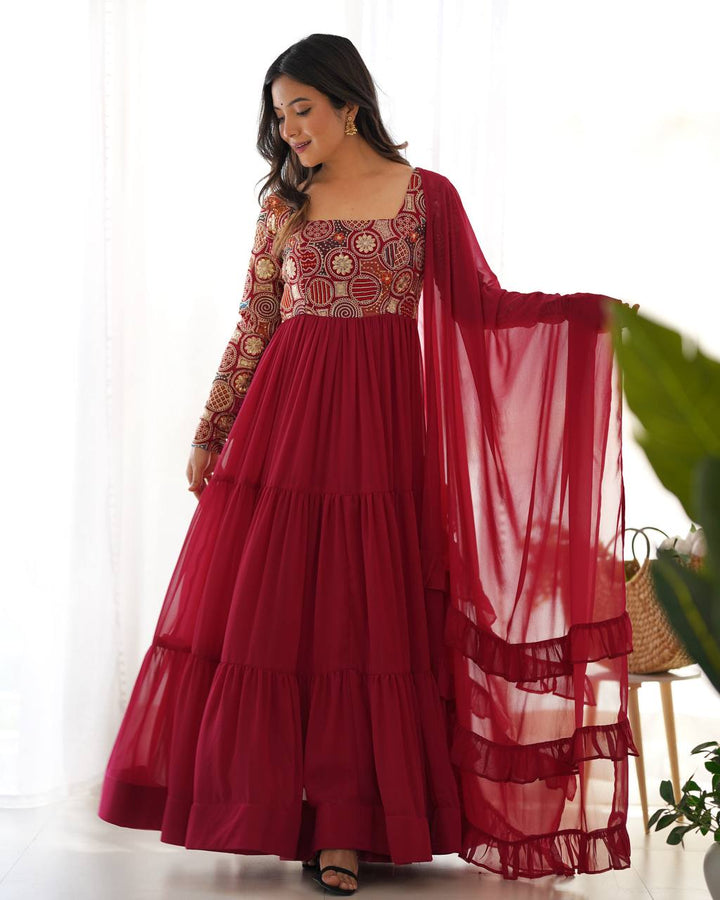 PURE SOFT FOX GEORGETTE  FABRIC FULLY FLARE ANARKALI, WITH DUPATTA SET, PENT READY TO WEAR
