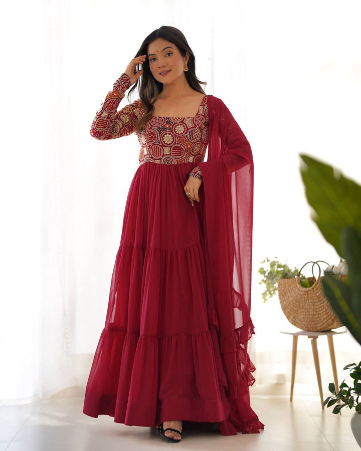 PURE SOFT FOX GEORGETTE  FABRIC FULLY FLARE ANARKALI, WITH DUPATTA SET, PENT READY TO WEAR