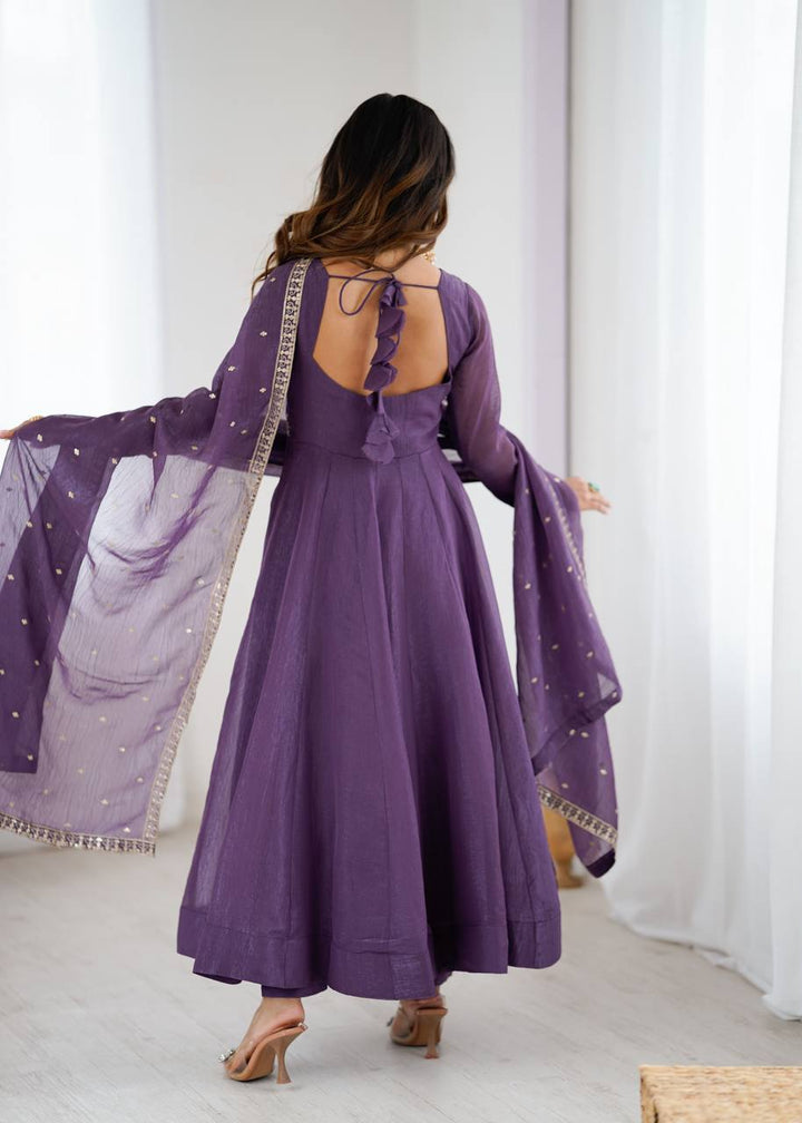 HIGH PREMIUM QUALITY PURE CRUNCHY SILK FABRIC FULLY FLARE ANARKALI GOWN, PENT WITH DUPATTA SET READY TO WEAR