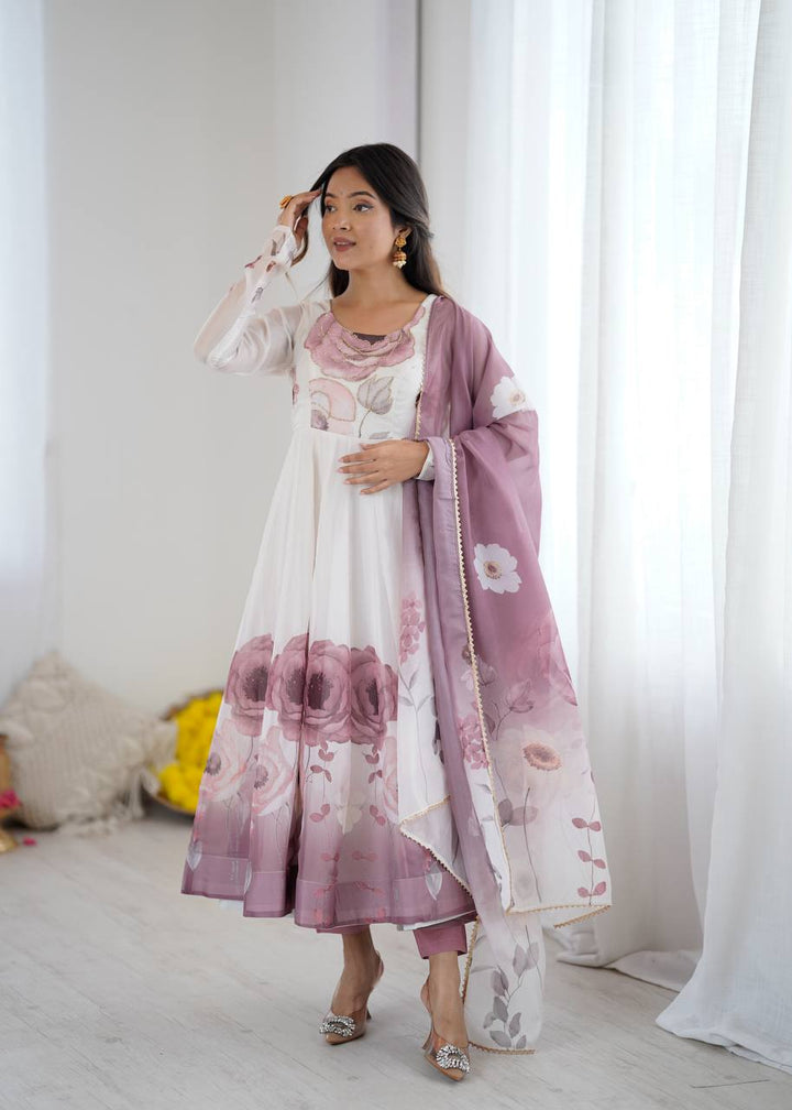 REAL MODELING PURE SOFT ORGANJA SILK FABRIC FULLY FLAIR KALI PATTERN AND CANVAS PATTA WITH DUPATTA SET, PENT READY TO WEAR
